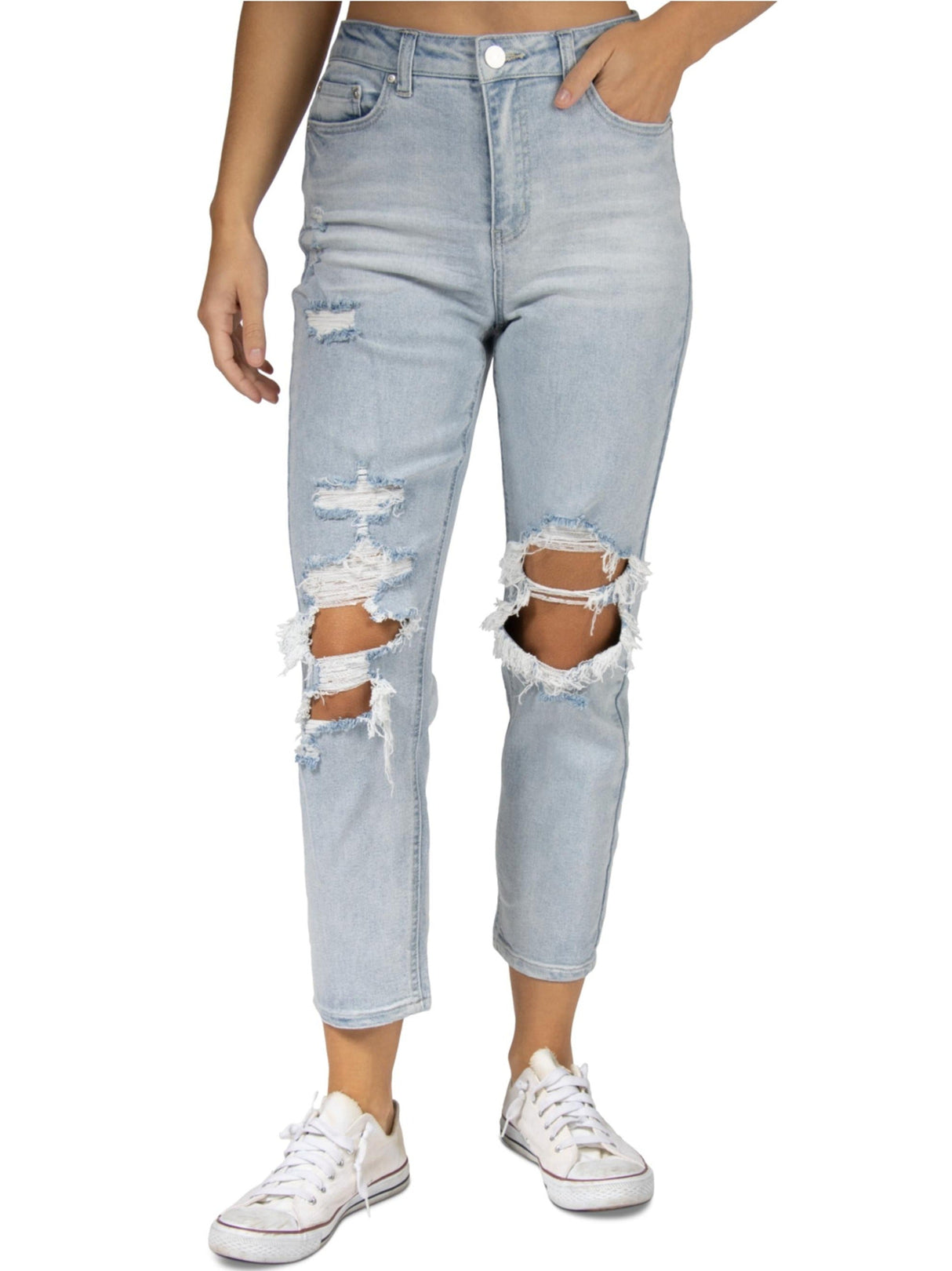 Image for Women's Ripped Washed Jeans,Light Blue