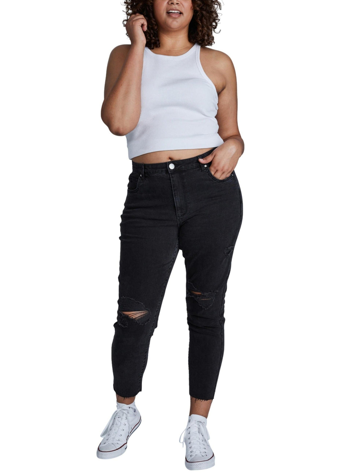 Image for Women's Curve Ripped Mom Jeans,Black