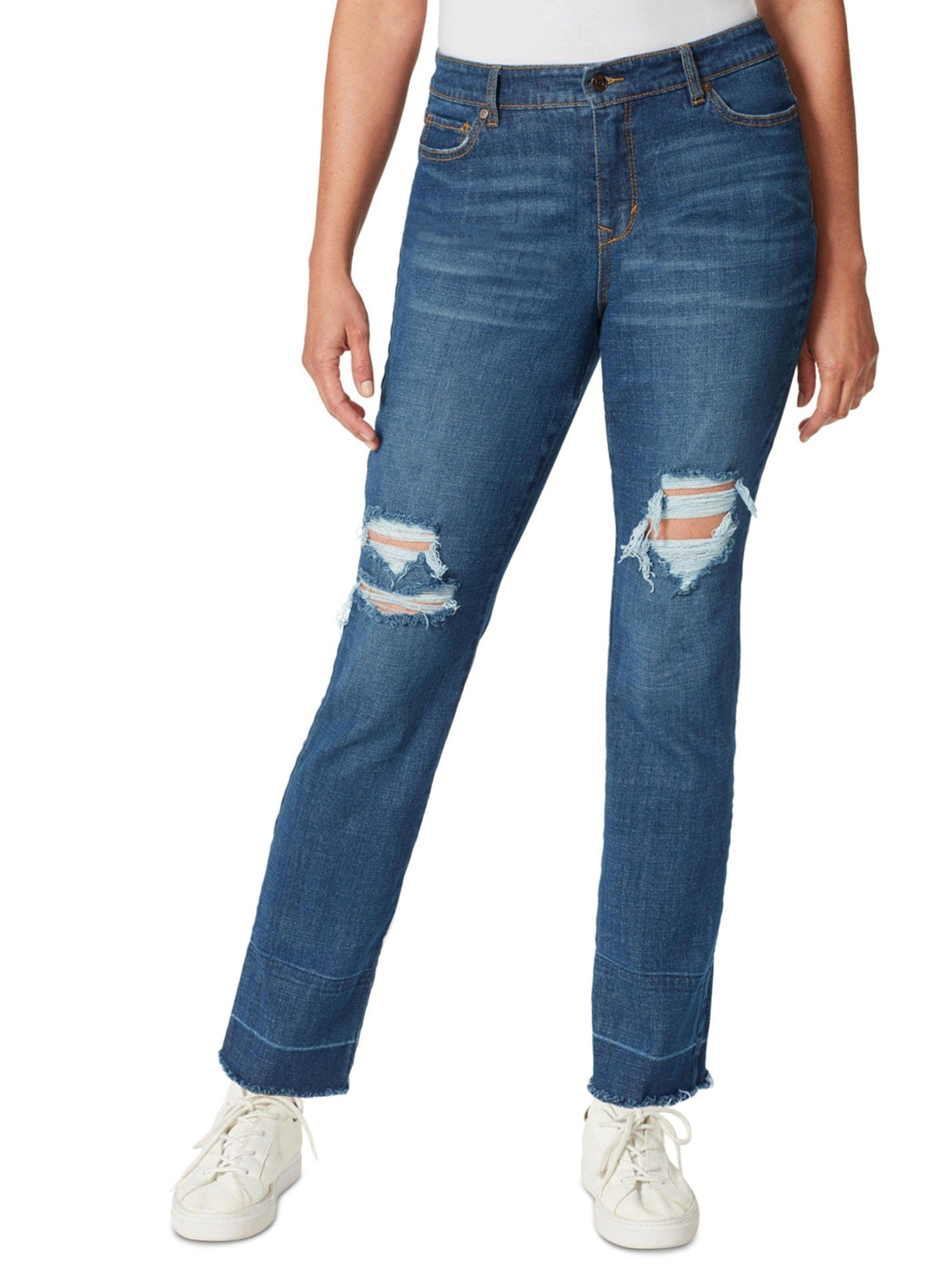 Image for Women's Distressed Raw Hem Ripped Jeans,Dark Blue