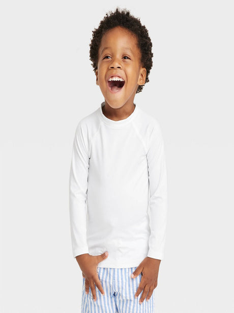 Image for Kids Boy Plain Solid Rash Guard Top,White