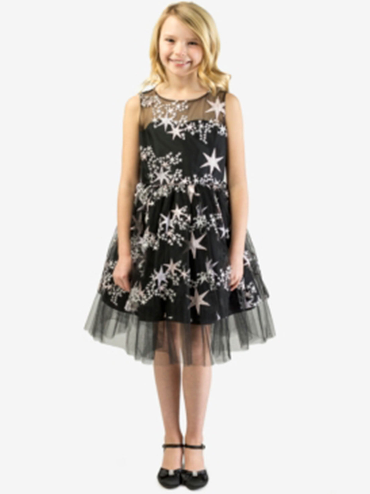 Image for Kids Girl Embroidered Stars Dress,Black