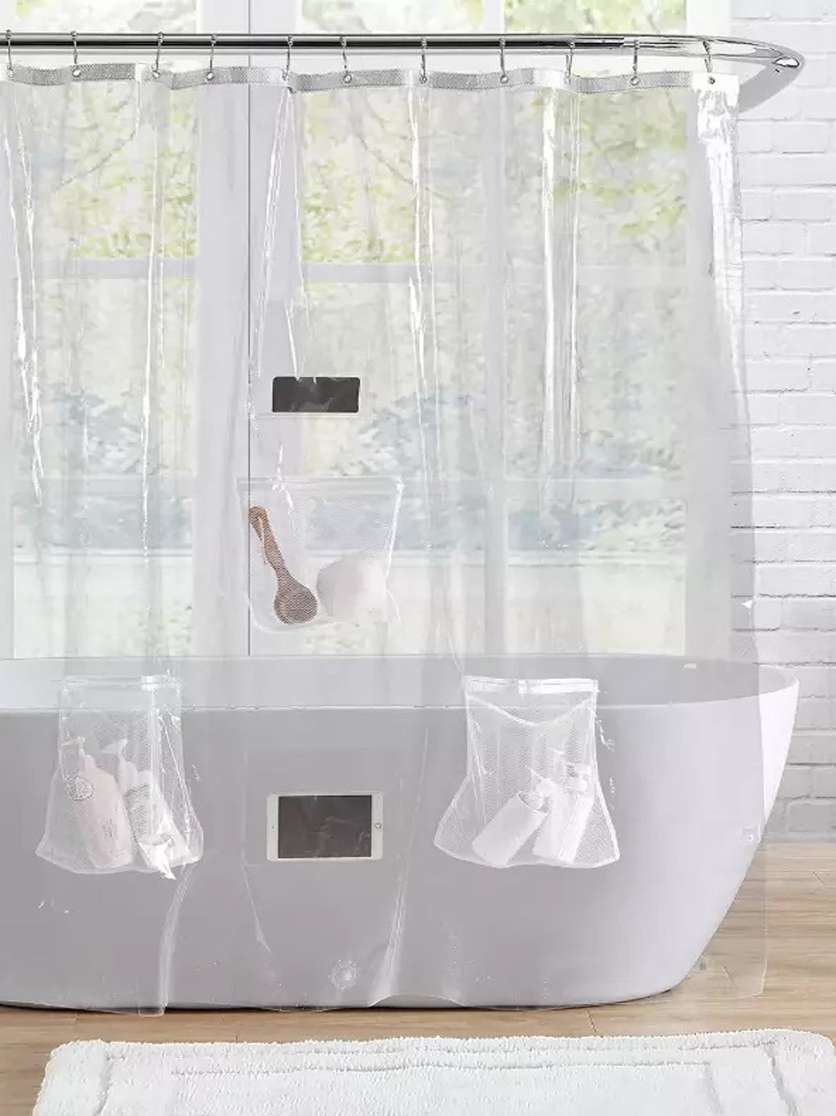 Image for Clear Shower Curtain With 5 Pockets 72 X 72 Inch