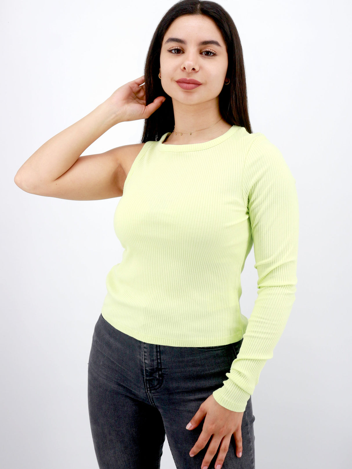 Image for Women's Ribbed One Sleeve Top,Light Green