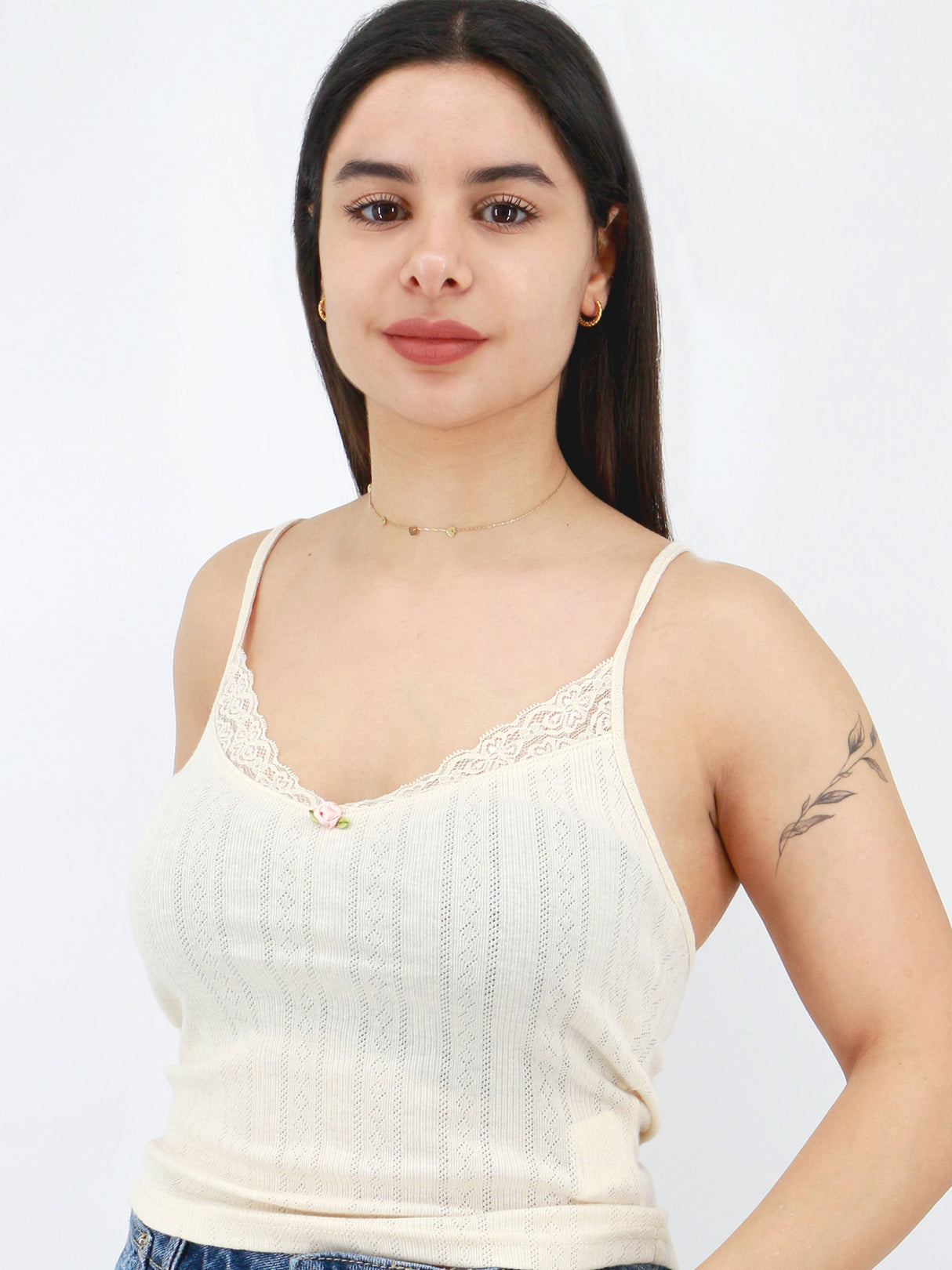 Image for Women's Lace Trim Sleepwear Top,Beige