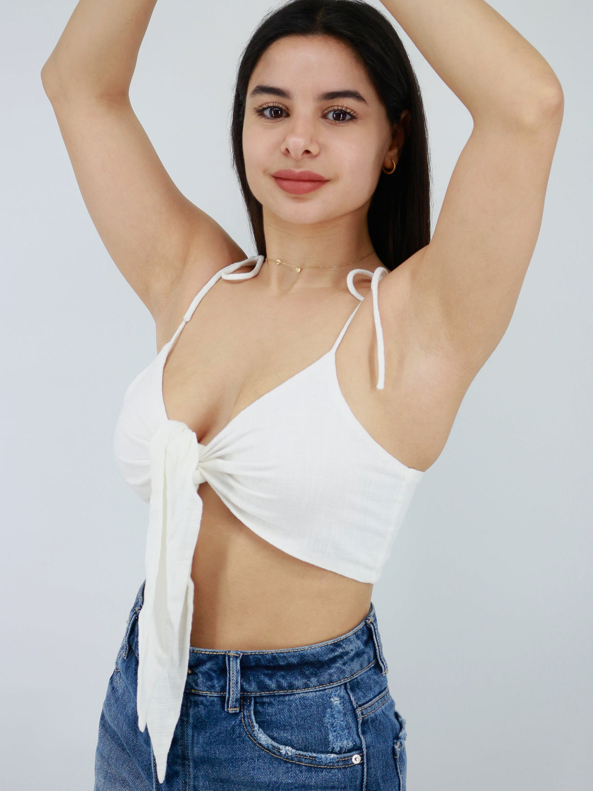 Image for Women's Tie Front Crop Top,White