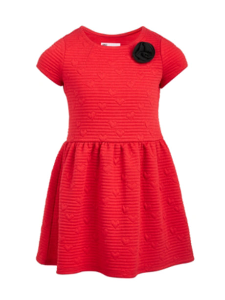 Image for Kids Girl Embossed-Heart Ribbed Dress,Red