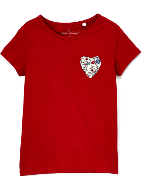 Image for Kids Girl Floral Heart Pocket T-Shirt,Red