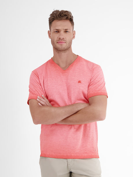 Image for Men's Brand Logo Embroidered Washed V-Neck T-Shirt,Peach