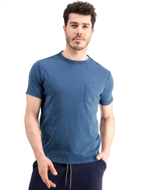 Image for Men's Brand Logo Embroidered Washed T-Shirt,Dark Blue