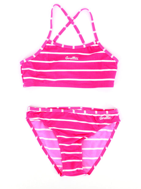 Image for Kids Girl Brand Logo Printed 2 Pieces Striped Bikini Set,Pink