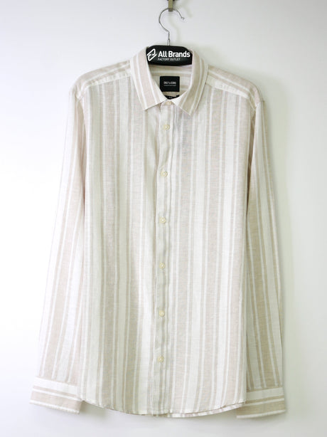Image for Men's Striped Linen Dress Shirt,Beige