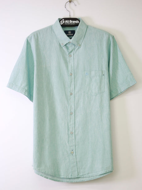 Image for Men's Brand Logo Embroidered Linen Dress Shirt,Aqua