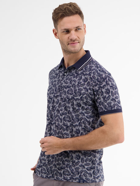 Image for Men's Graphic Printed Textured Polo Shirt,Dark Grey/Navy
