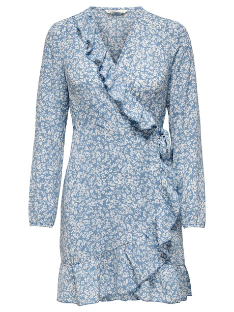 Image for Women's Floral Printed Wrap Mini Dress,Light Blue