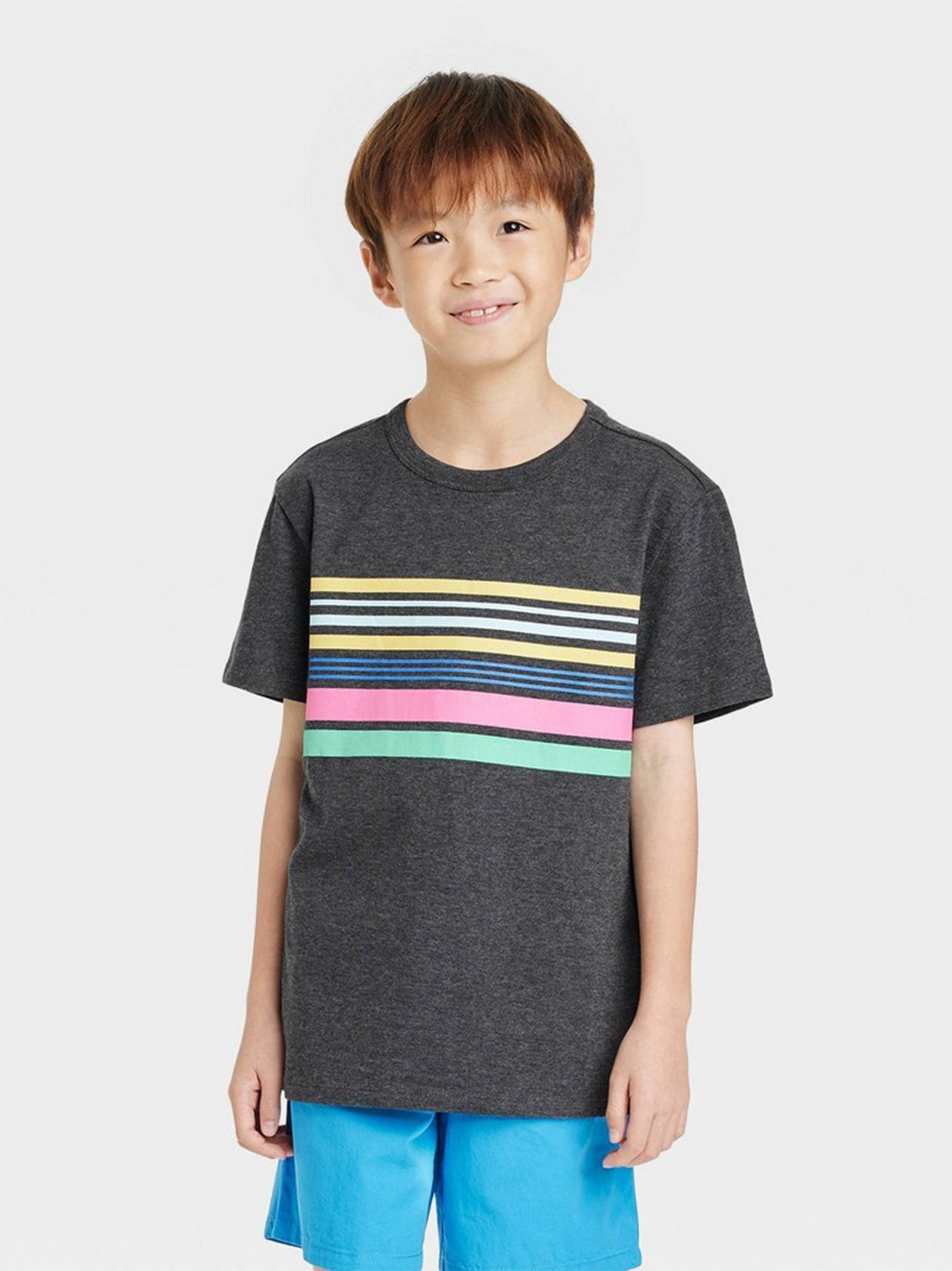 Image for Kids Boy Chest Striped T-Shirt,Dark Grey