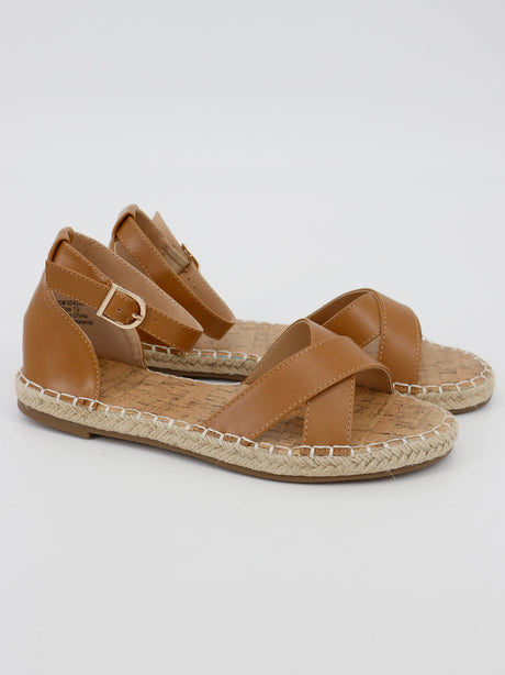 Image for Women's Cross Strap Flat Sandals,Brown