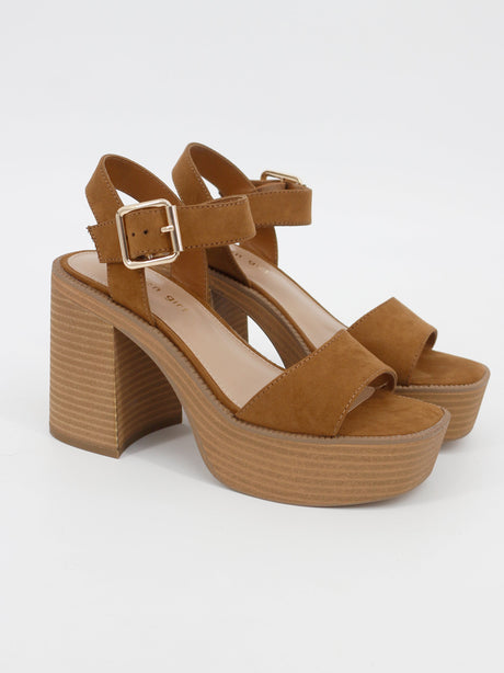 Image for Women's Suede Block Heel Sandals,Brown
