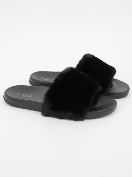 Image for Women's Soft Fuzzy Upper Wuzzy Slide Sandals,Black