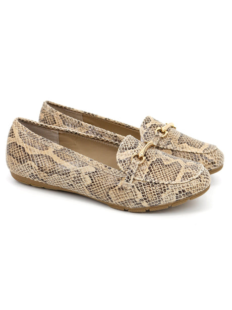 Image for Women's Snake Printed Slip on Loafers Shoes,Beige