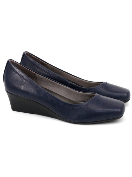 Image for Women's Leather Wedge Pump,Navy