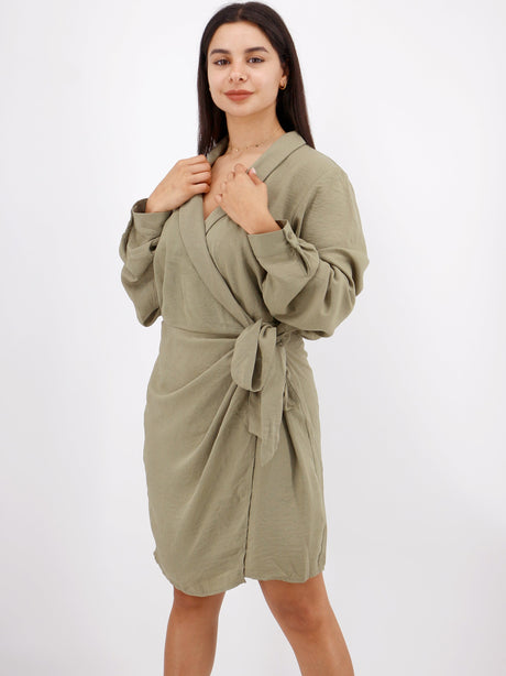 Image for Women's Plain Solid Wrap Dress,Olive