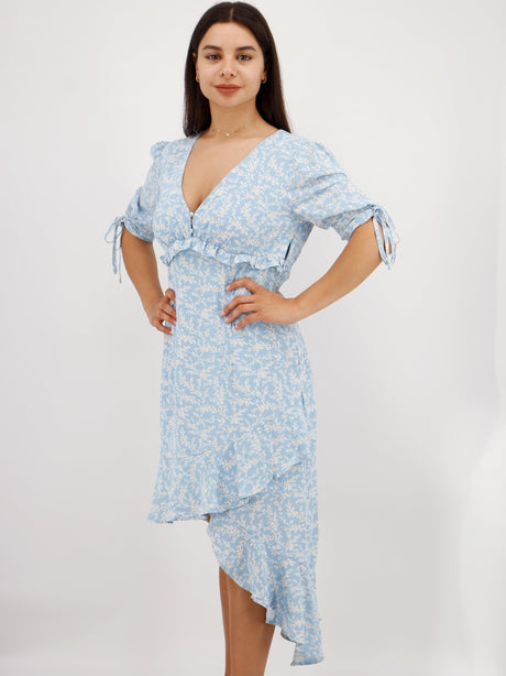Image for Women's Floral Printed Asymmetric Dress,Light Blue