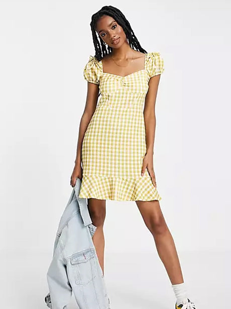 Image for Women's Plaid Dress,Yellow