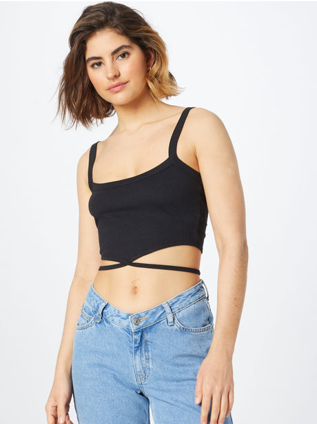 Image for Women's Ribbed Cropped Tie Tank Top,Black