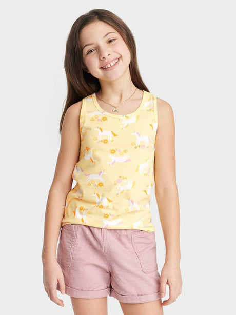 Image for Kids Girl Graphic Printed Tank Top,Yellow