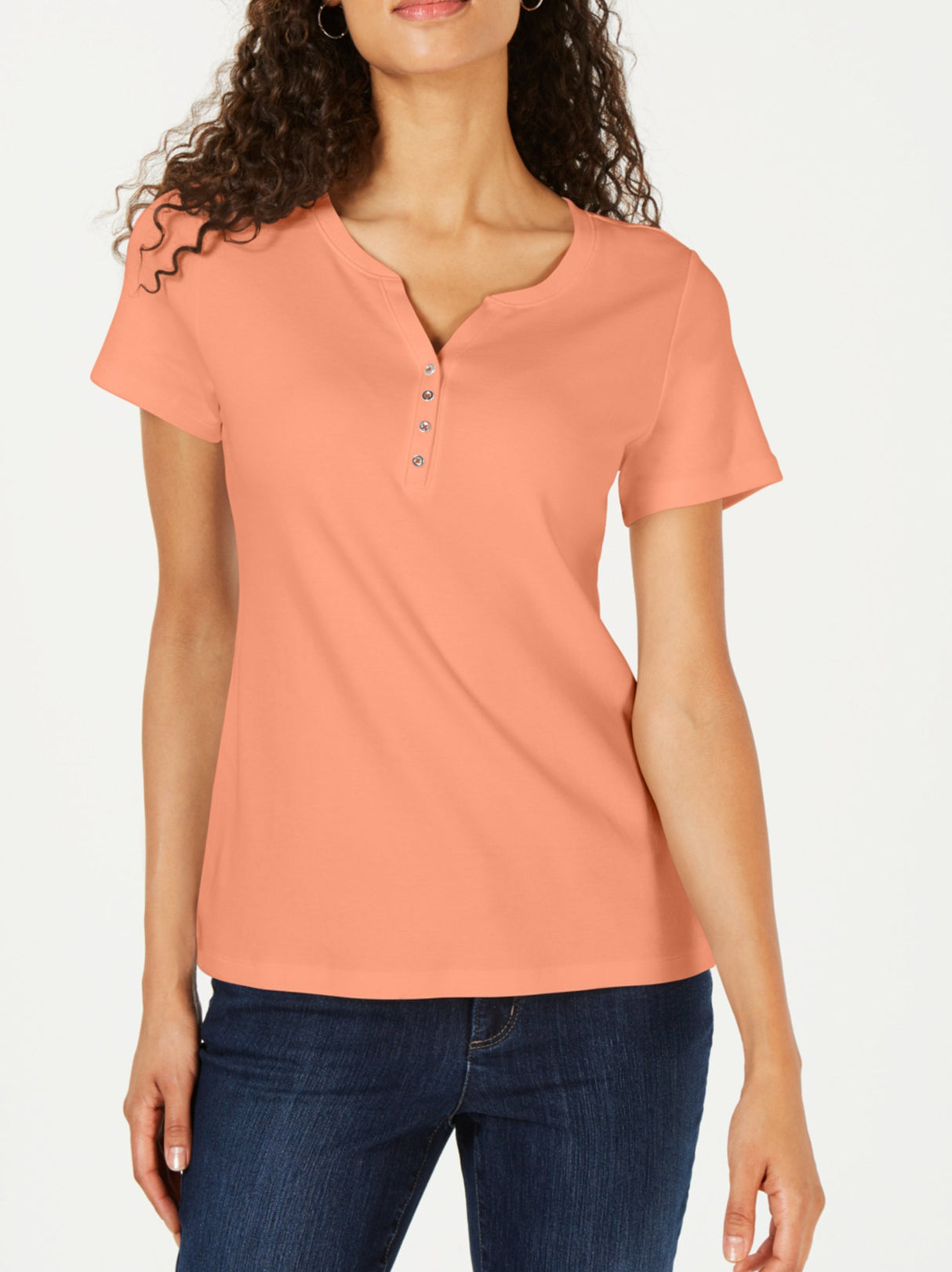 Image for Women's Plain Solid Henley Top,Peach