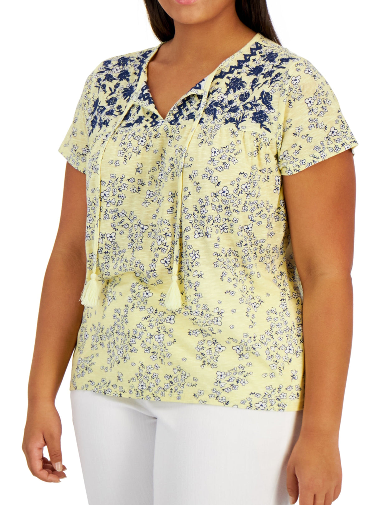 Image for Women's Floral Embroidered Top,Yellow