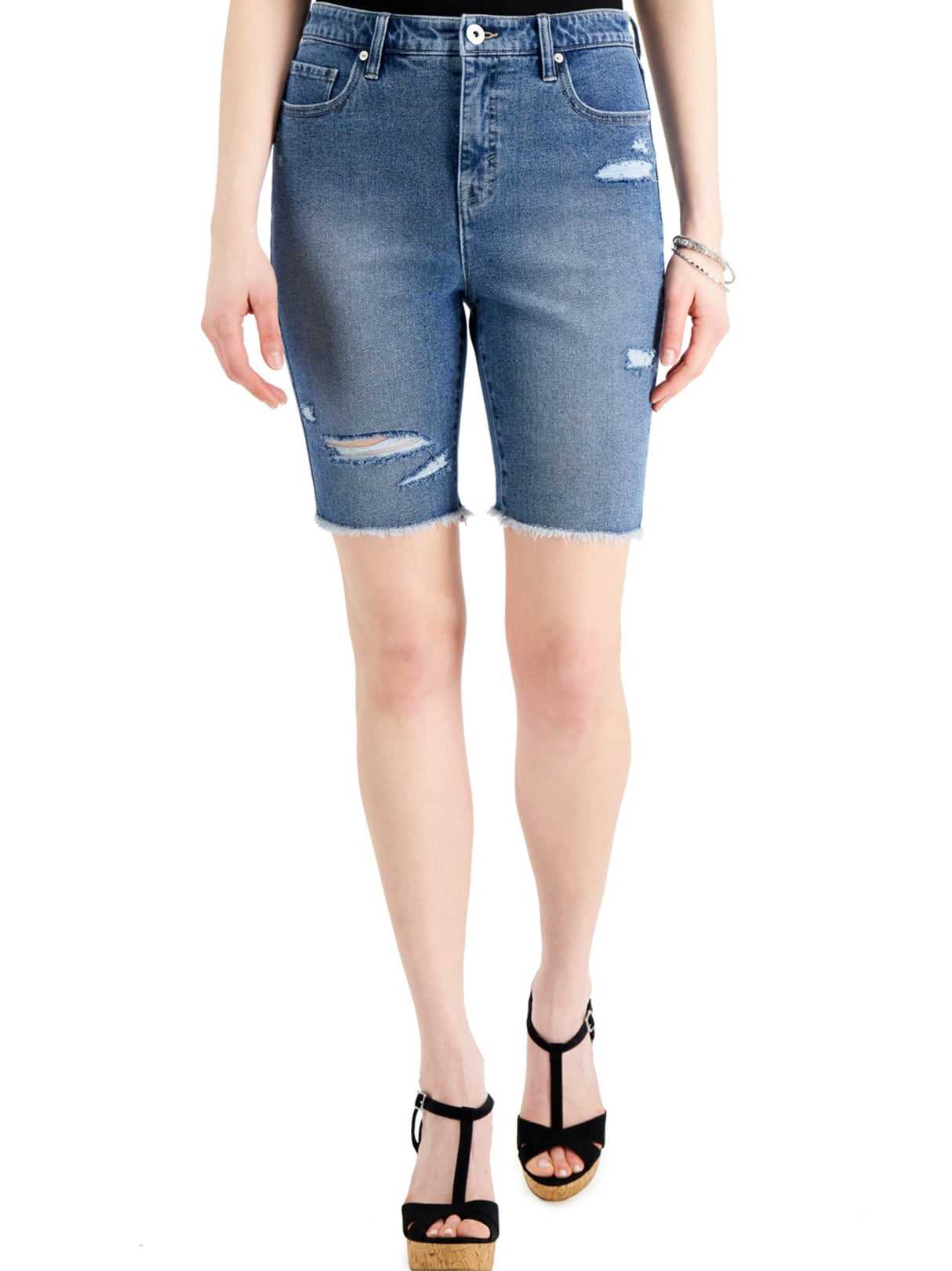 Image for Women's Ripped Washed Denim Short,Blue
