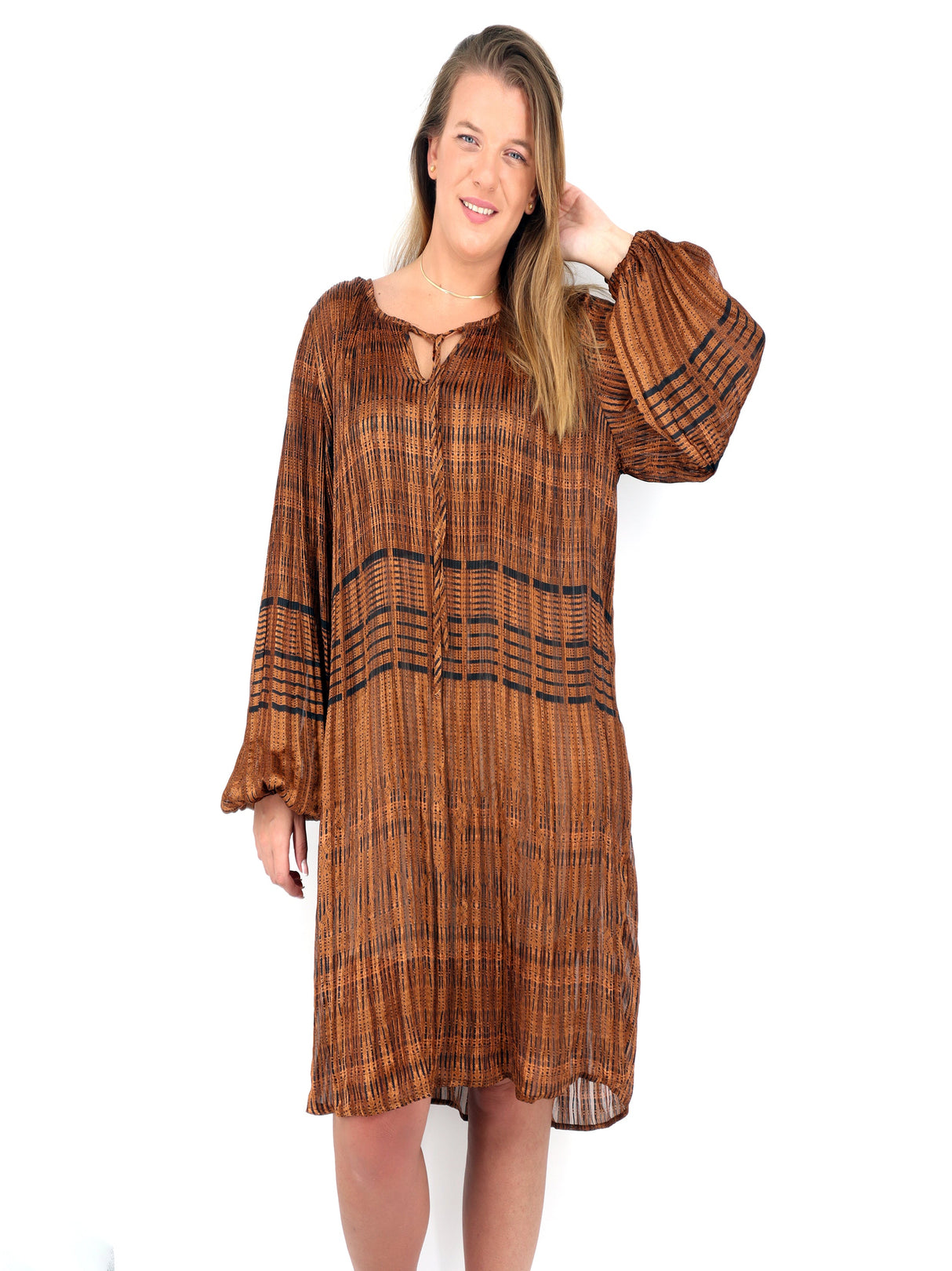 Image for Women's Patterned Gauze Dress,Brown