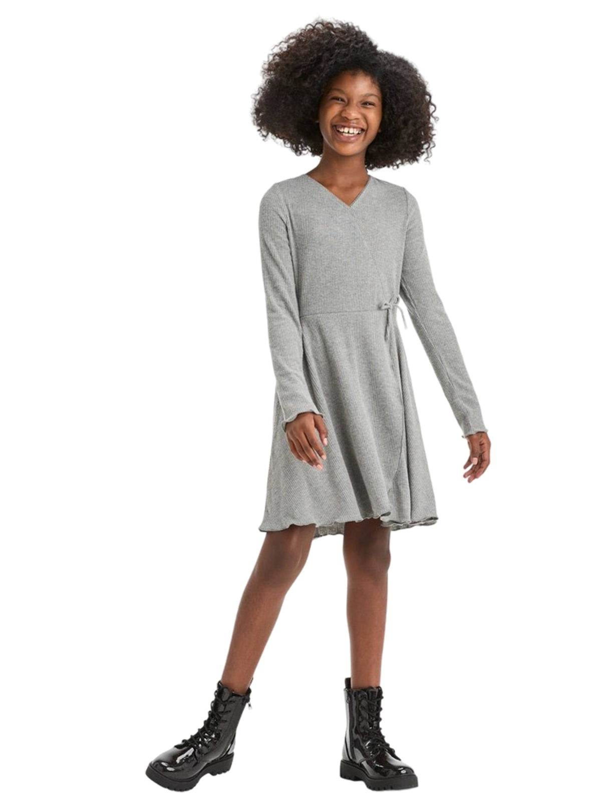 Image for Kids Girl's Ribbed Dress,Grey