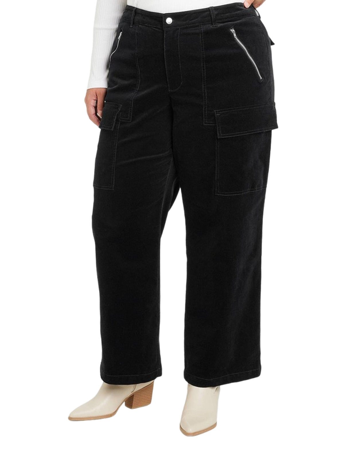Image for Women's Plain Solid Cargo Casual Pant,Black