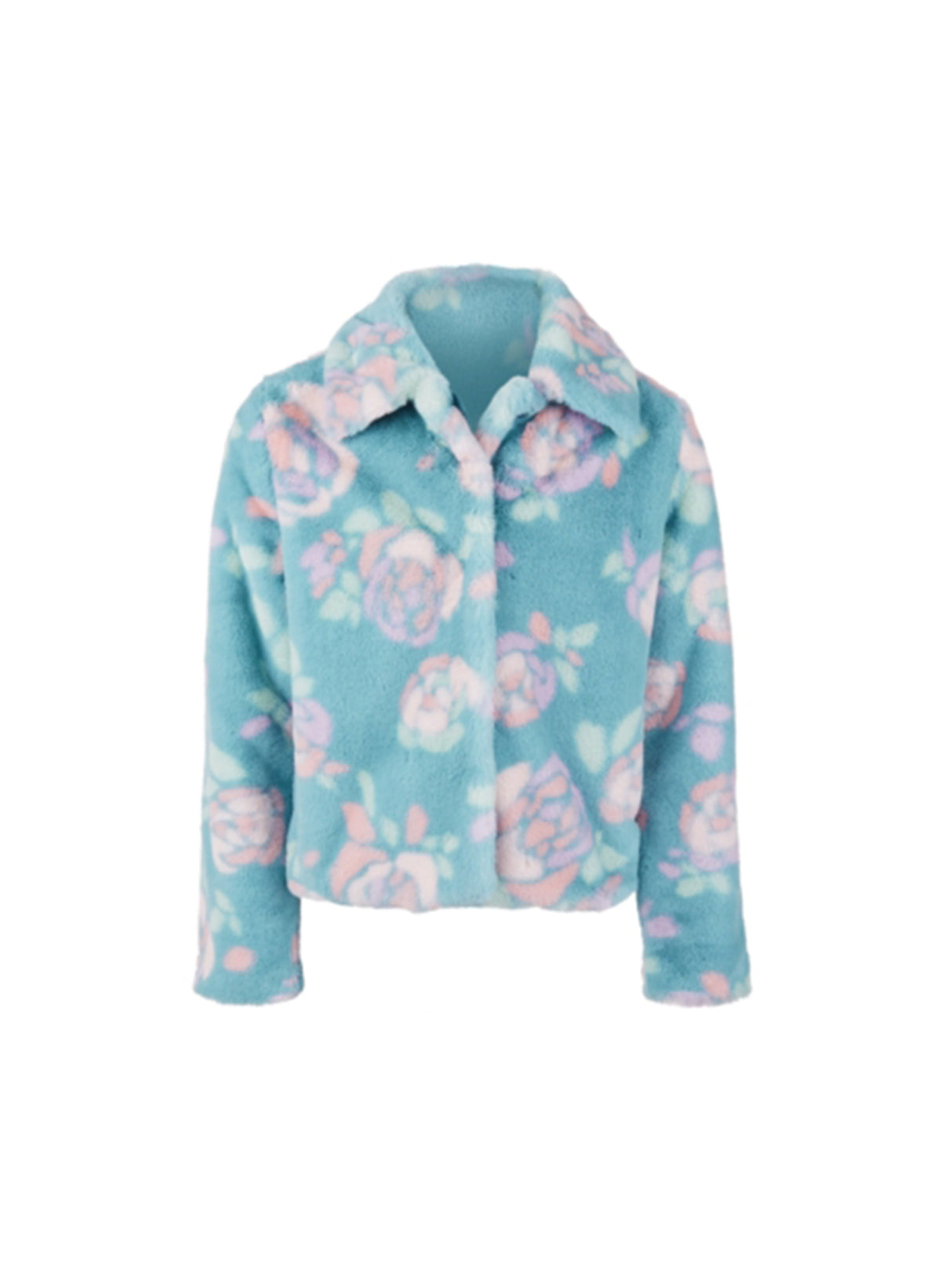 Image for Kids Girl's Rose Printed Faux Fur Jacket,Blue