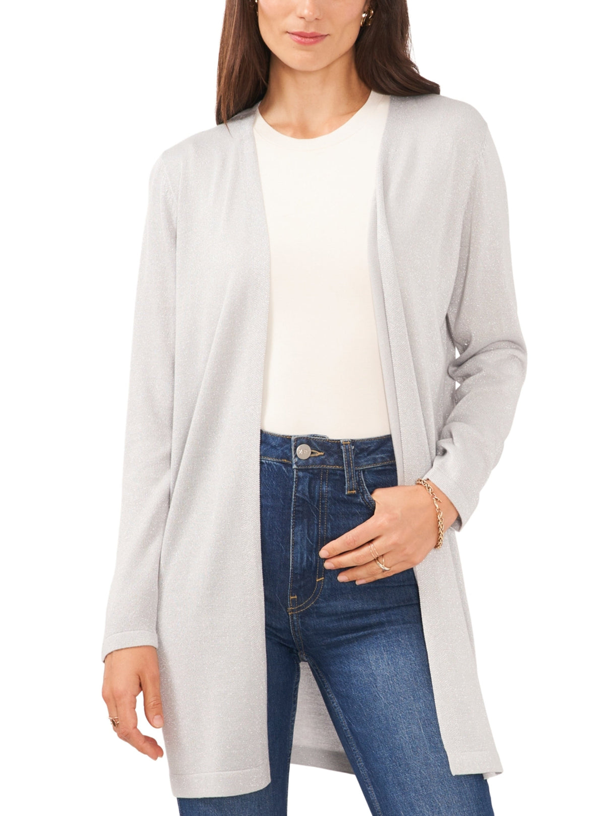 Image for Women's Open Front Glitter Cardigan,Silver