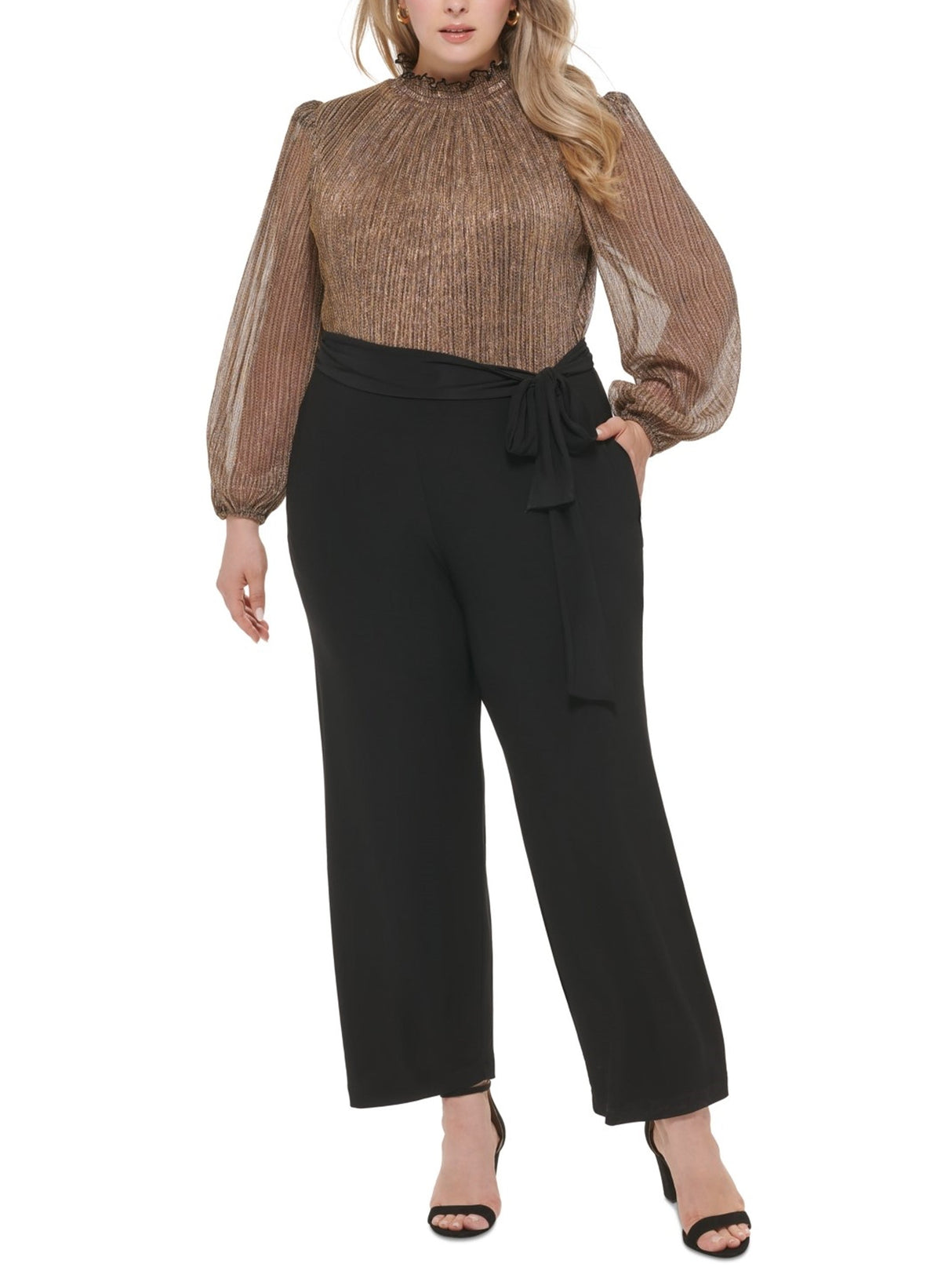 Image for Women's Belted Metallic Jumpsuit,Gold/Black