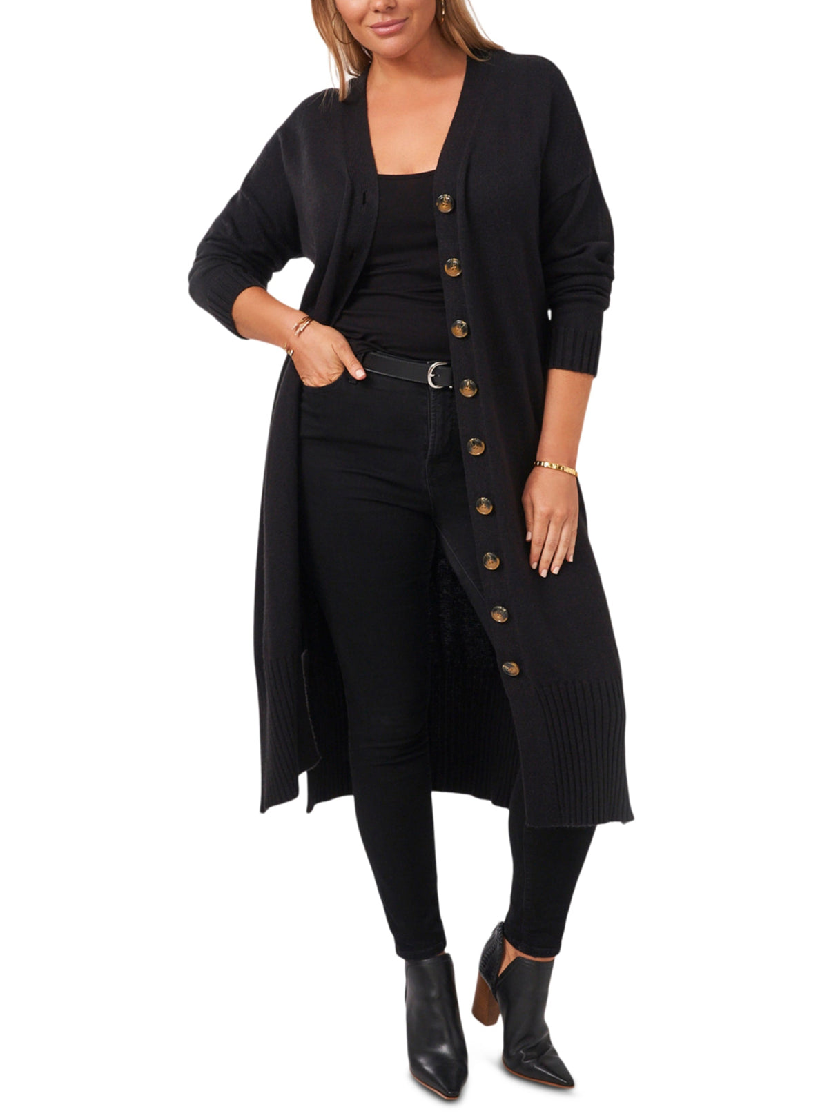 Image for Women's Plain Long Cardigan,Black