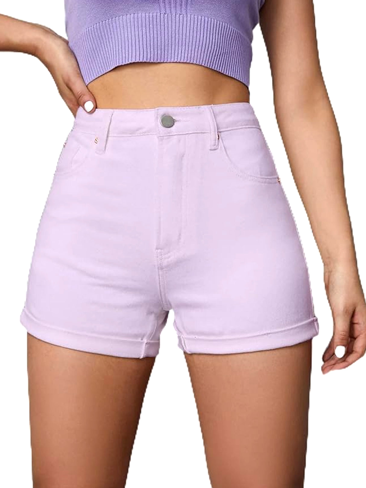 Women's Plain Solid Denim Short,Light Purple