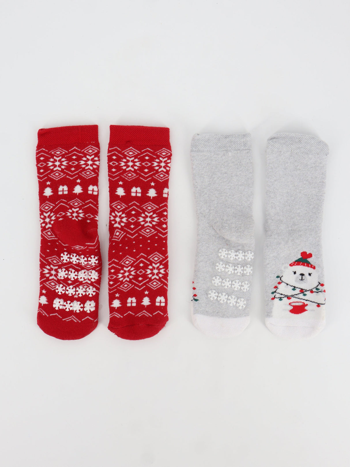 Image for Kids Girl's 2 Pairs Graphic Printed Christmas Socks,Red/Grey