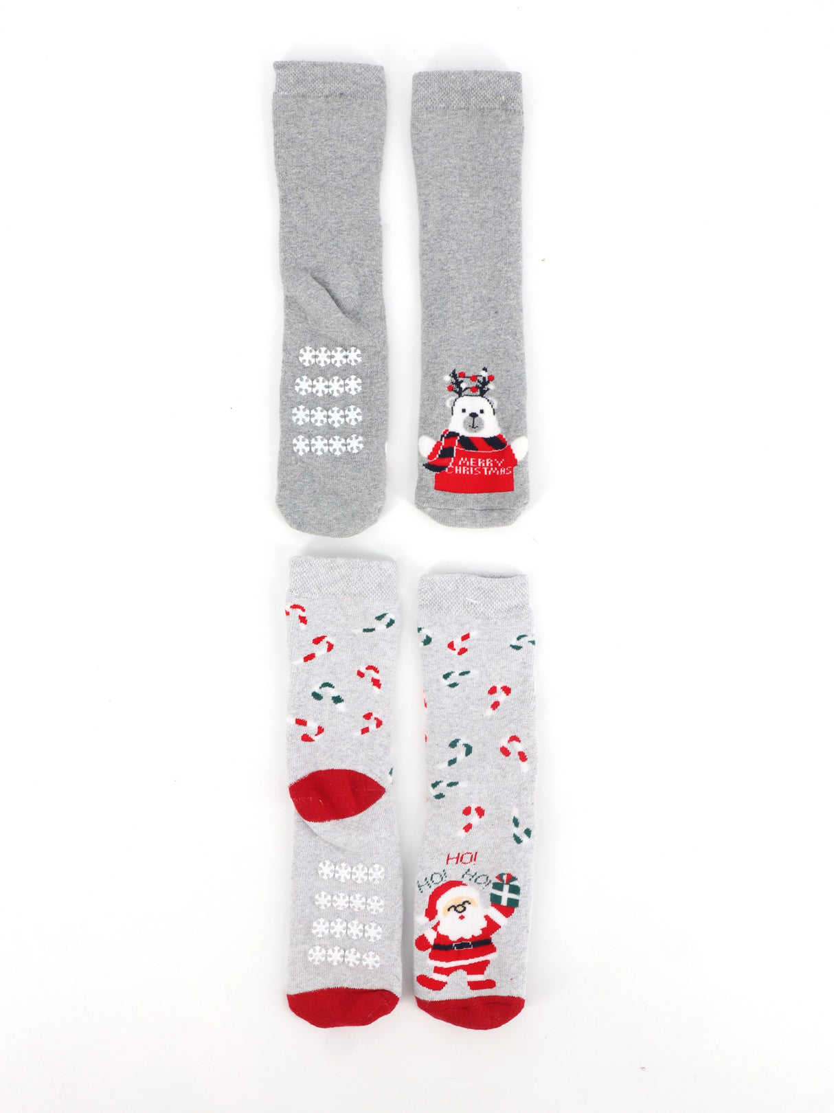 Image for Kids Girl's 2 Pairs Graphic Printed Christmas Socks,Grey