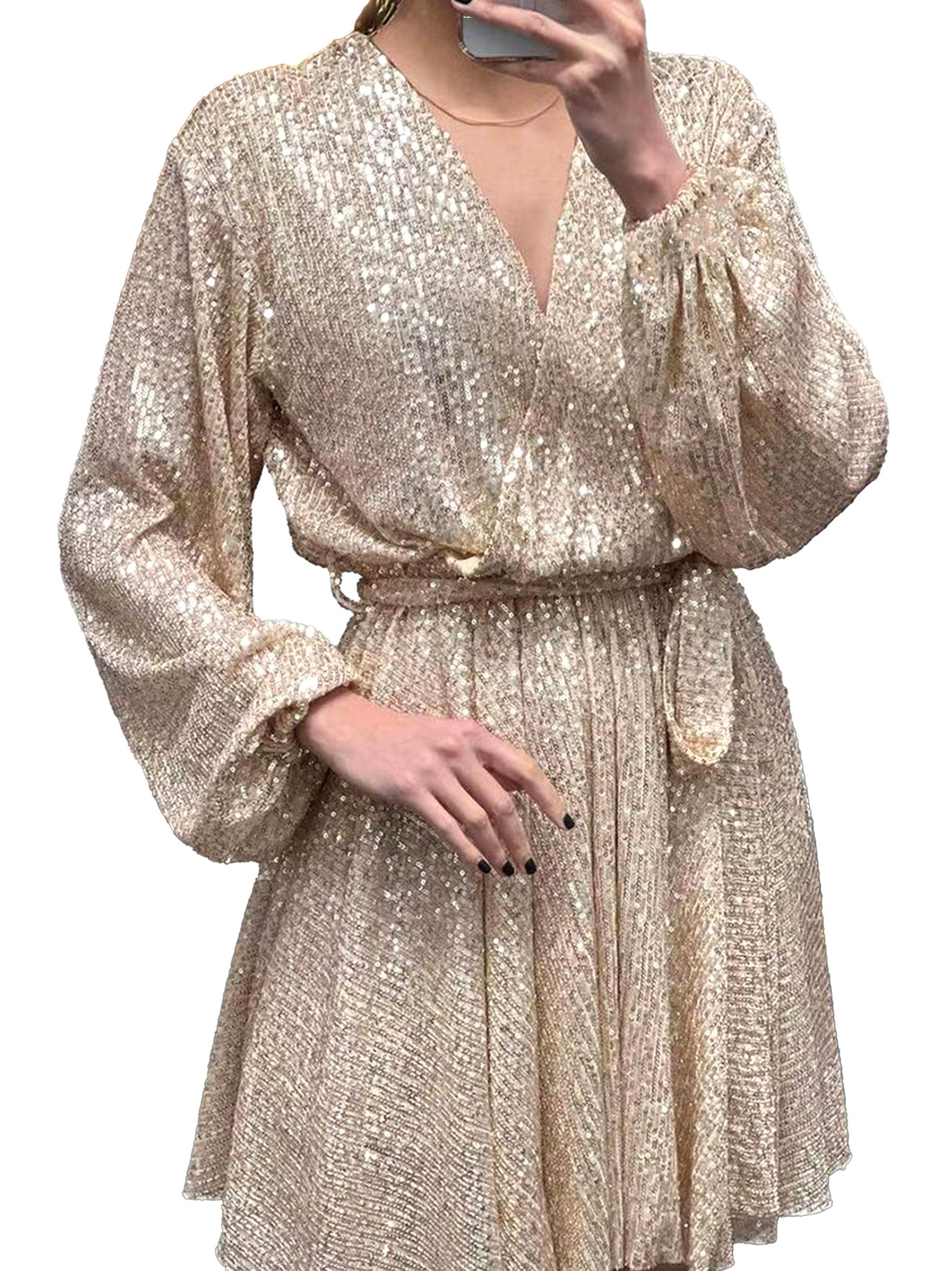 Image for Women's Sequined Dress,Light Beige