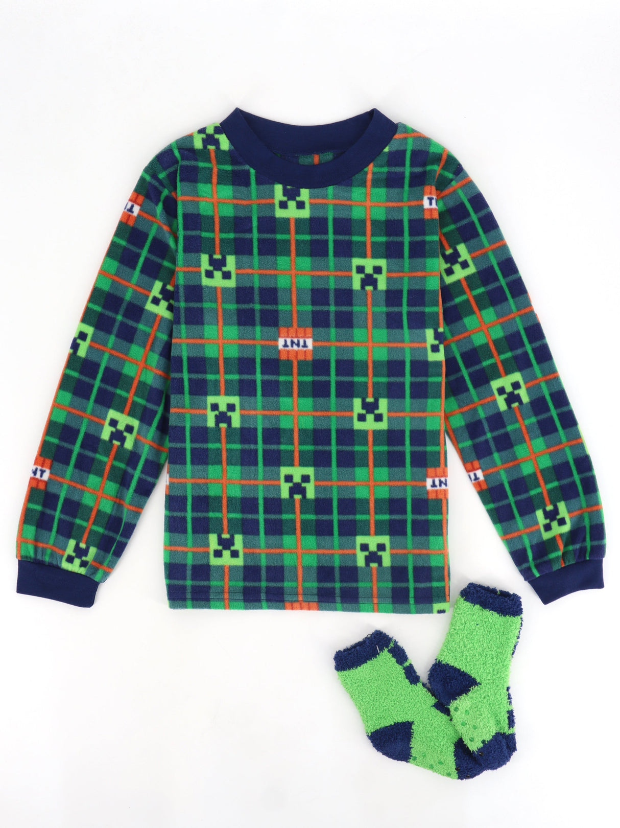 Image for Kids Boy's 2 Pcs Printed Sleepwear Top & Socks Set,Green/Navy