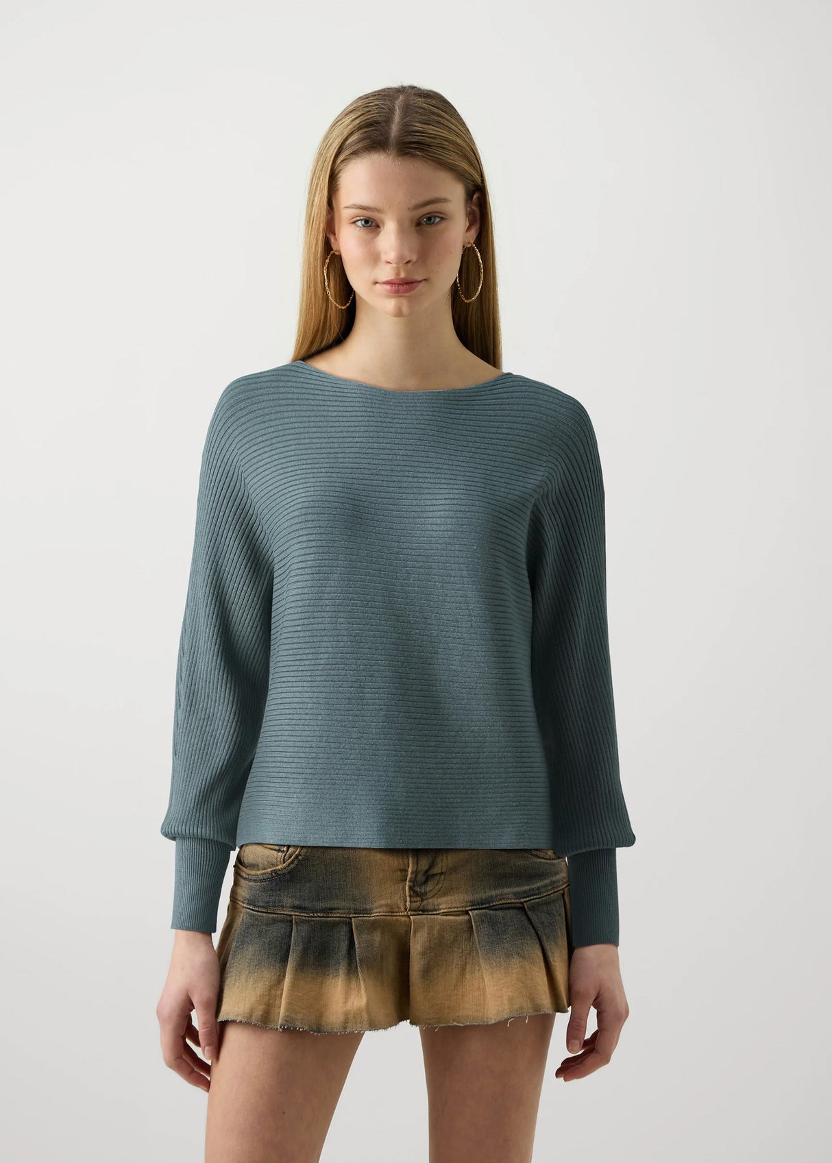 Image for Women's Ribbed Cropped Sweater,Dark Green