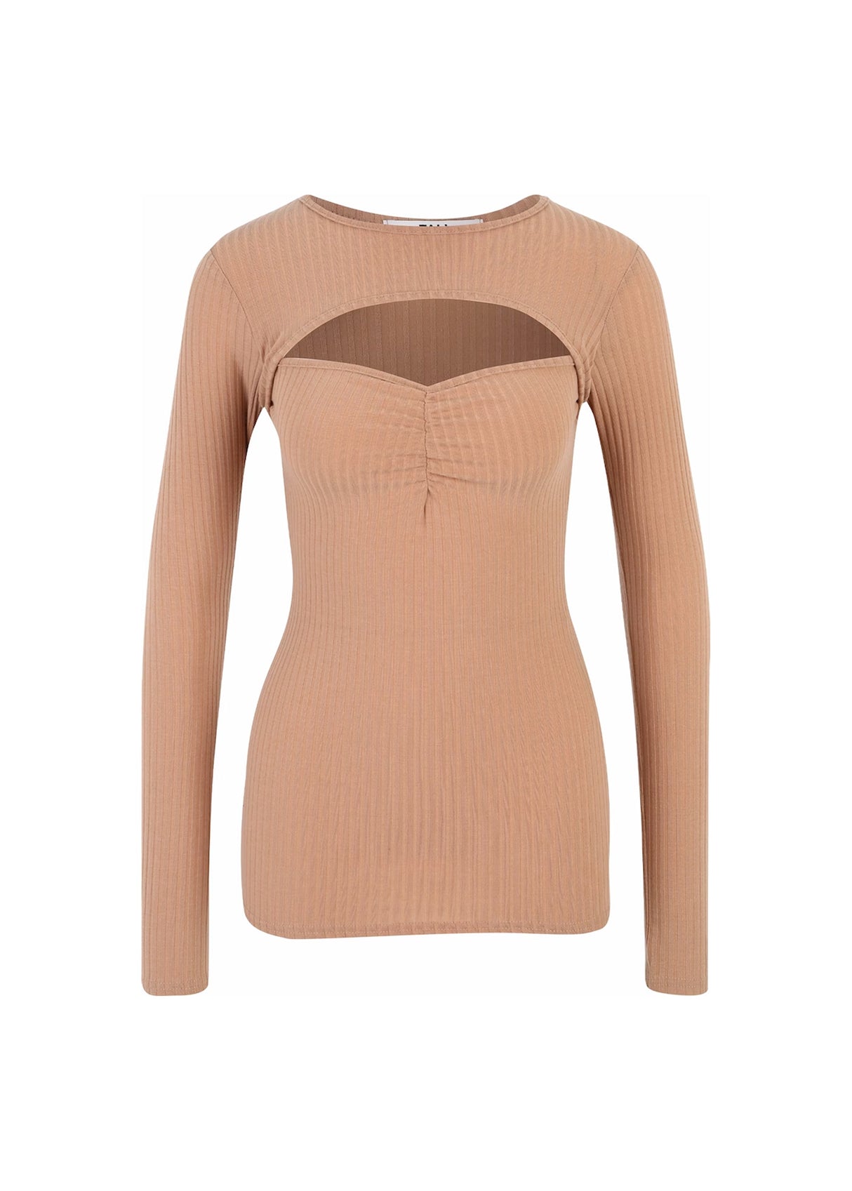 Image for Women's Ribbed Cutout Top,Beige