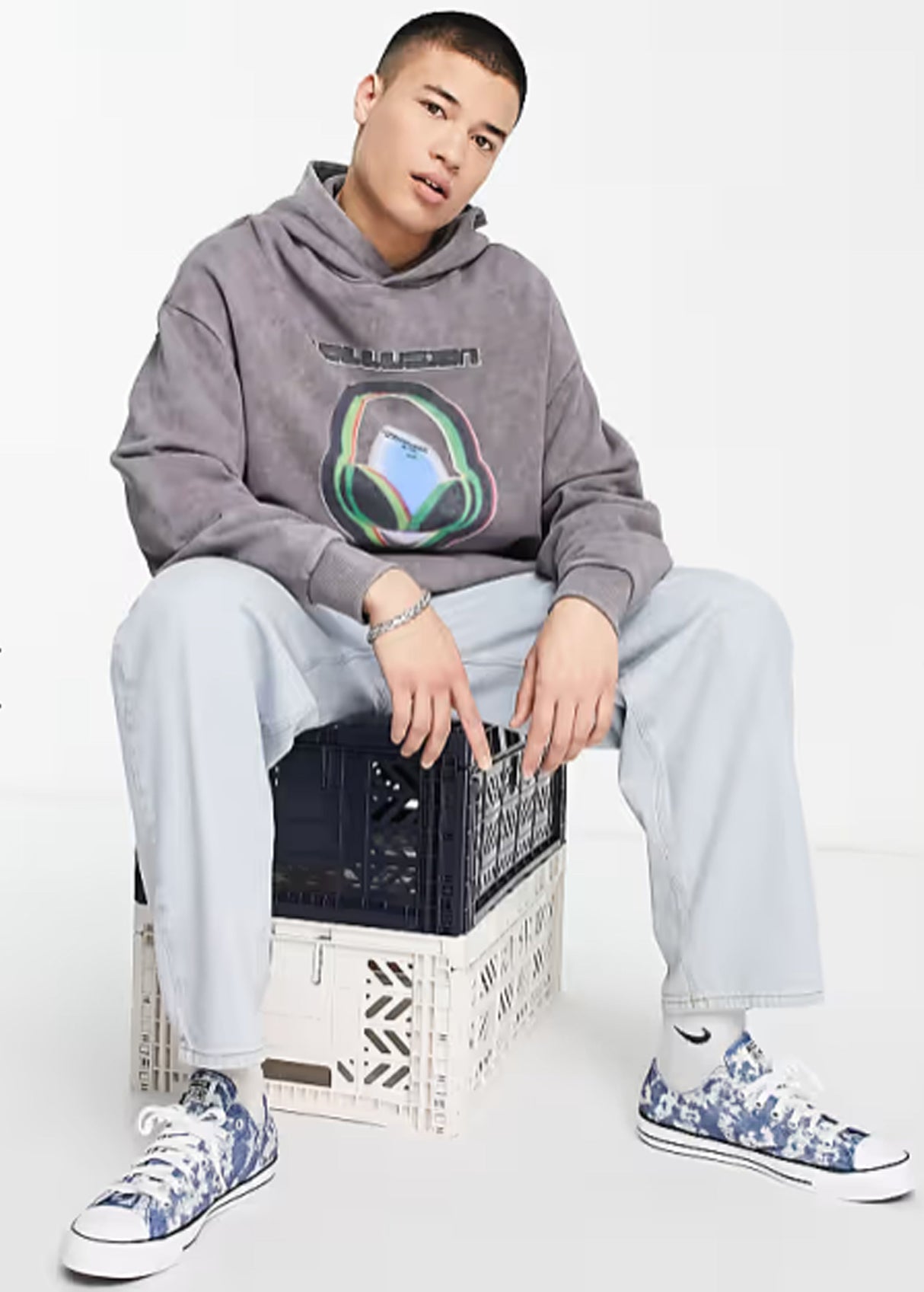 Image for Men's Graphic Printed Hoodie,Grey