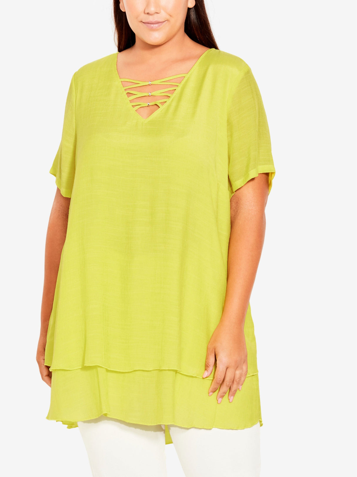Image for Women's Caged Ruffled Trim Top,Yellow