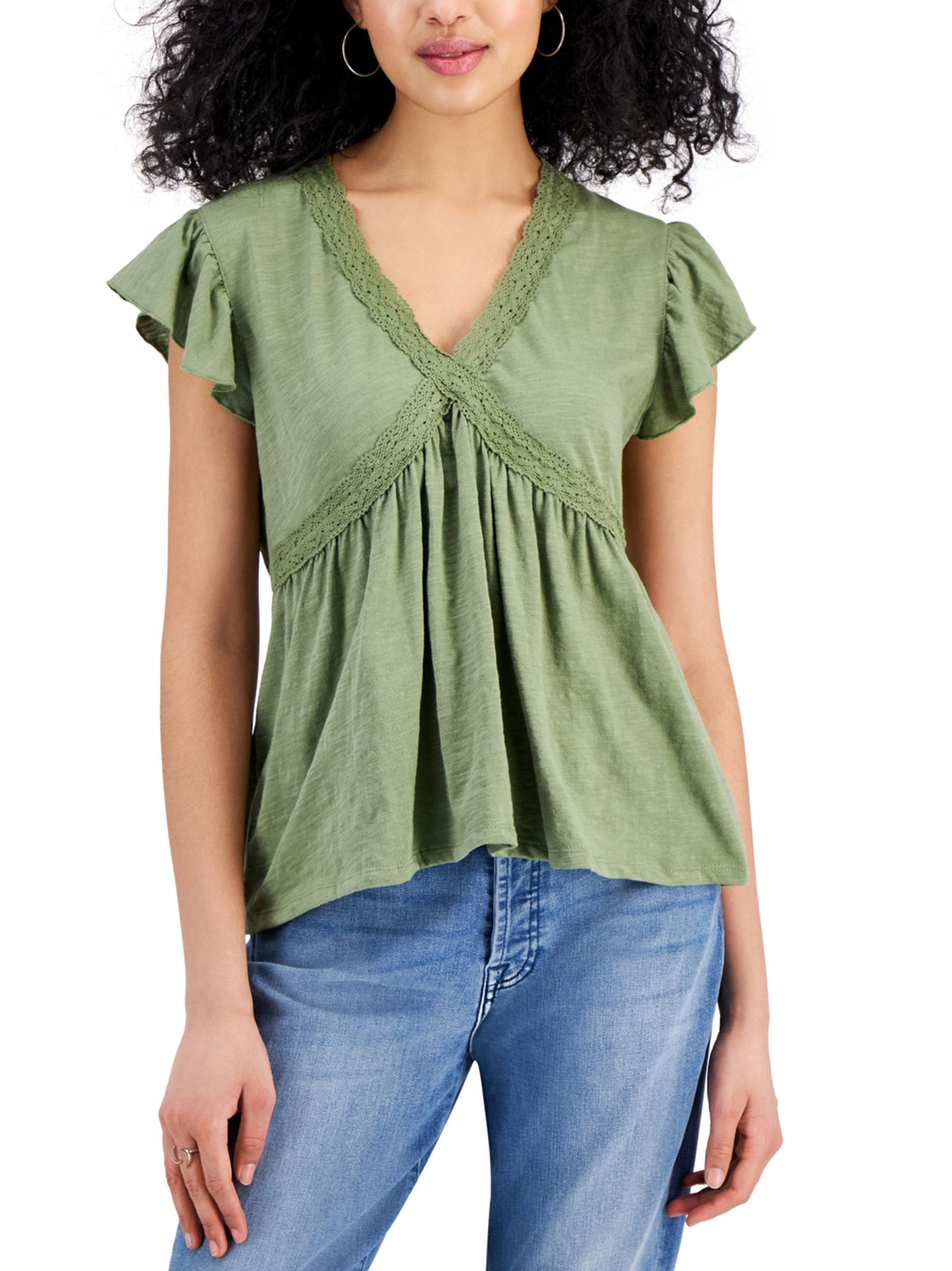 Image for Women's Flutter Sleeve Top,Green