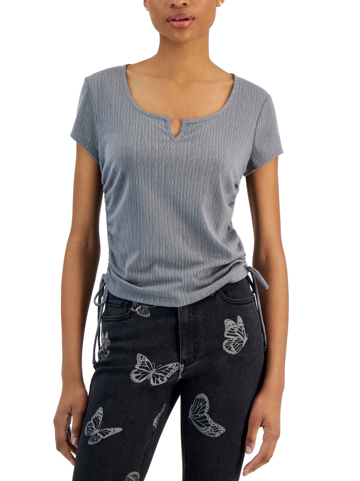 Image for Women's Side Ruched Top,Grey
